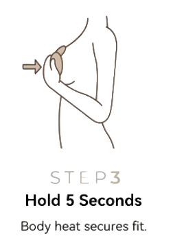 Step-by-step guide on applying a product to the bust area with illustrations and text.